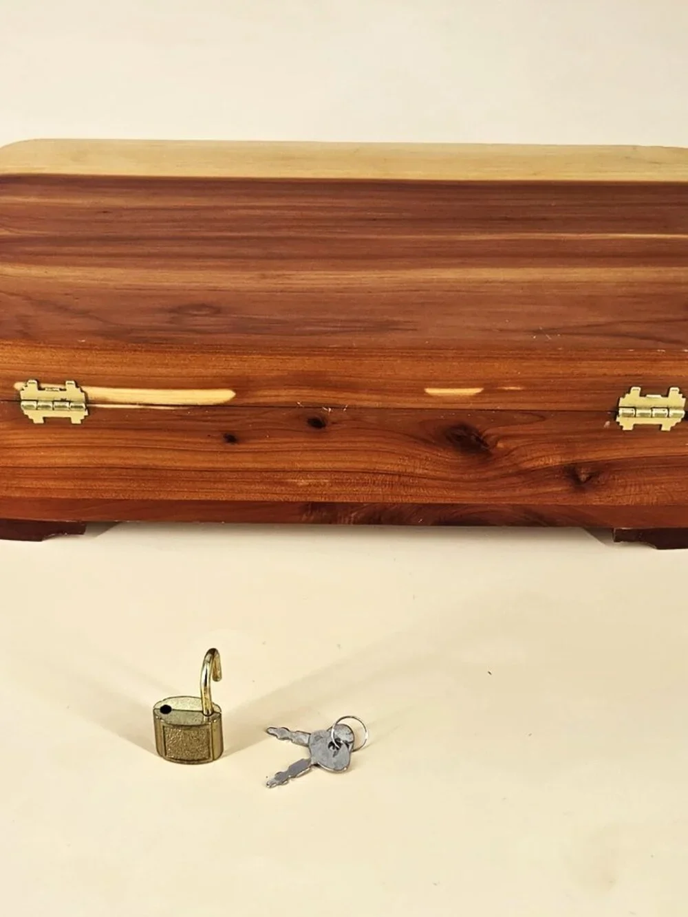 Handmade 1950s Solid Cedar Wooden Keepsake Box Brass Latch Lock & 2 Keys 4 Feet